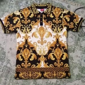 Elegant Black and Gold Baroque Polo Shirt